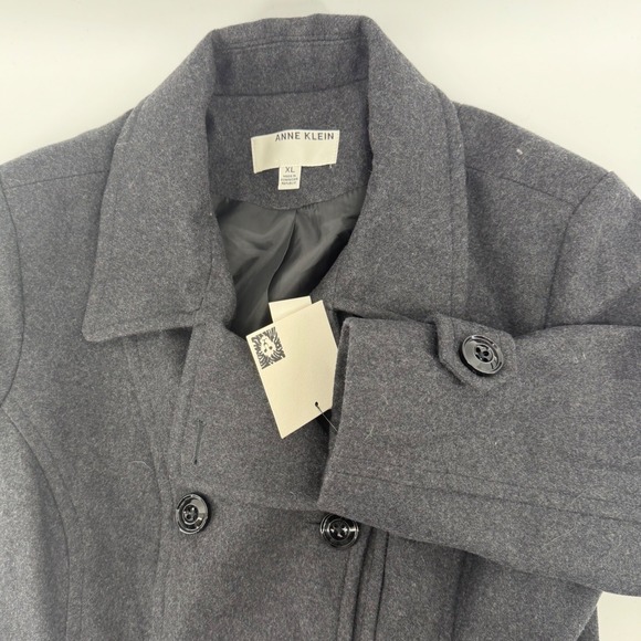 Anne Klein Pea Coat Women XL XLarge Charcoal Grey New Wool Blend Double Breasted - Picture 3 of 9